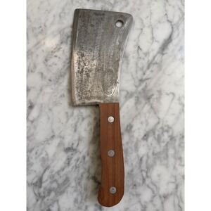 Vintage Simco USA Solid Steel Meat Cleaver Butcher Knife Wood Handle Full Tang